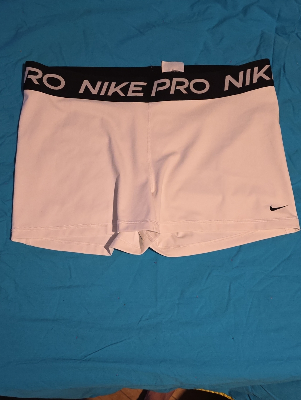 Nike Pro White Women's Athletic Compression Shorts with Black Waistband